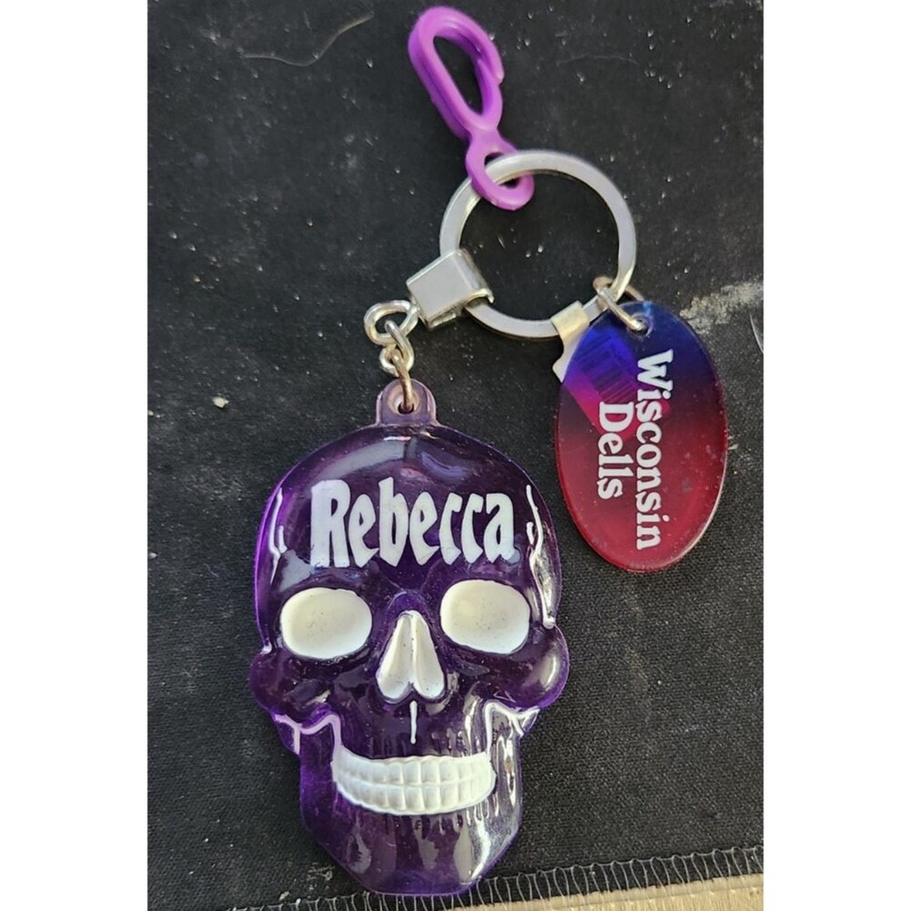 Rebecca Skull Keychain Purple Acrylic Wisconsin Dells Souvenir Novelty